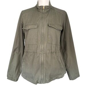 Gap Womens Olive Green Cotton Utility Jacket Baby Tweed Full Zip Medium